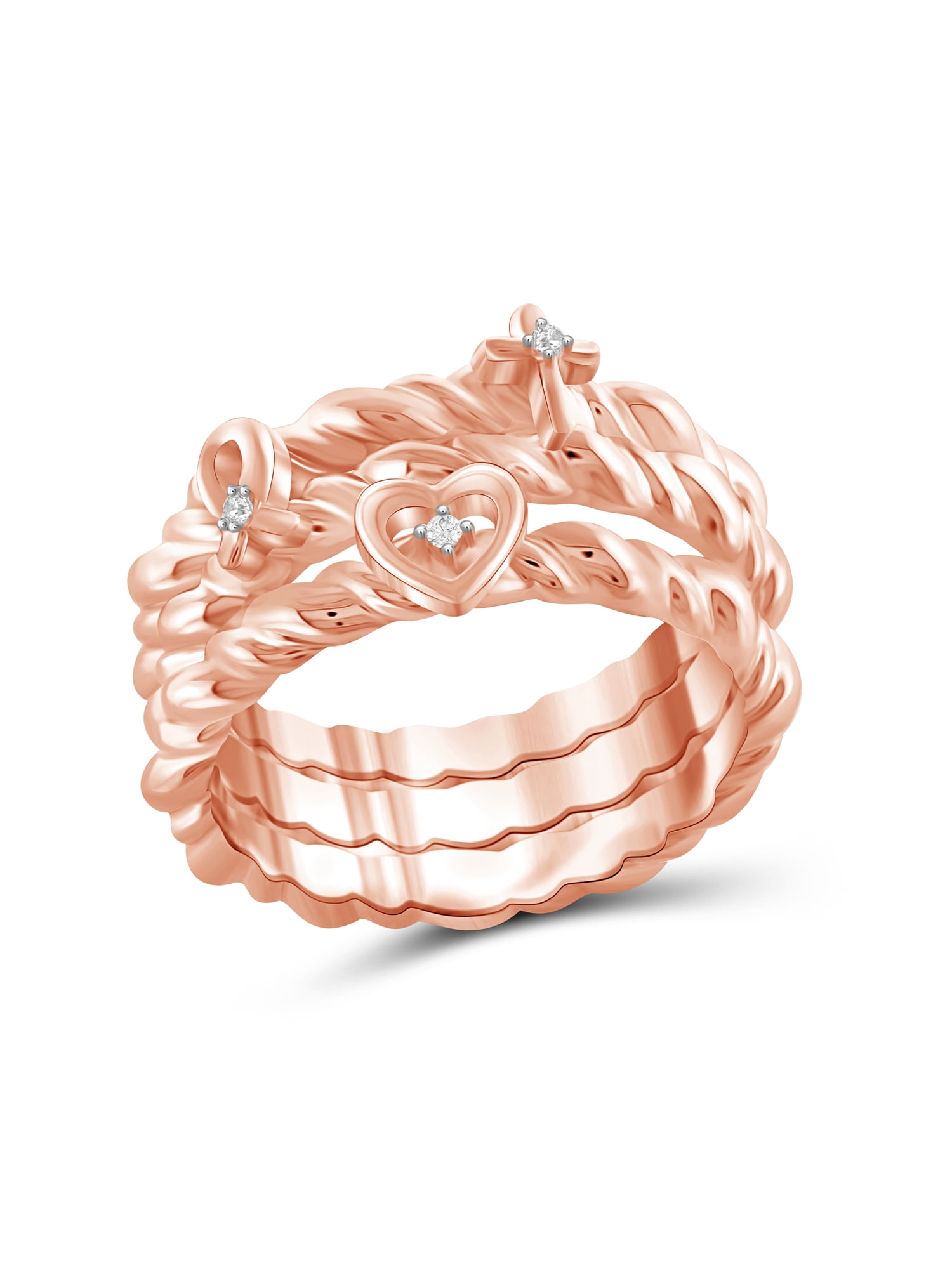 JewelersClub Stackable Diamond Rings for Women – Accent White Diamond Ring Jewelry– Rose Gold Over Silver Stackable Bands for Women –– Stackable Ring Set by JewelersClub