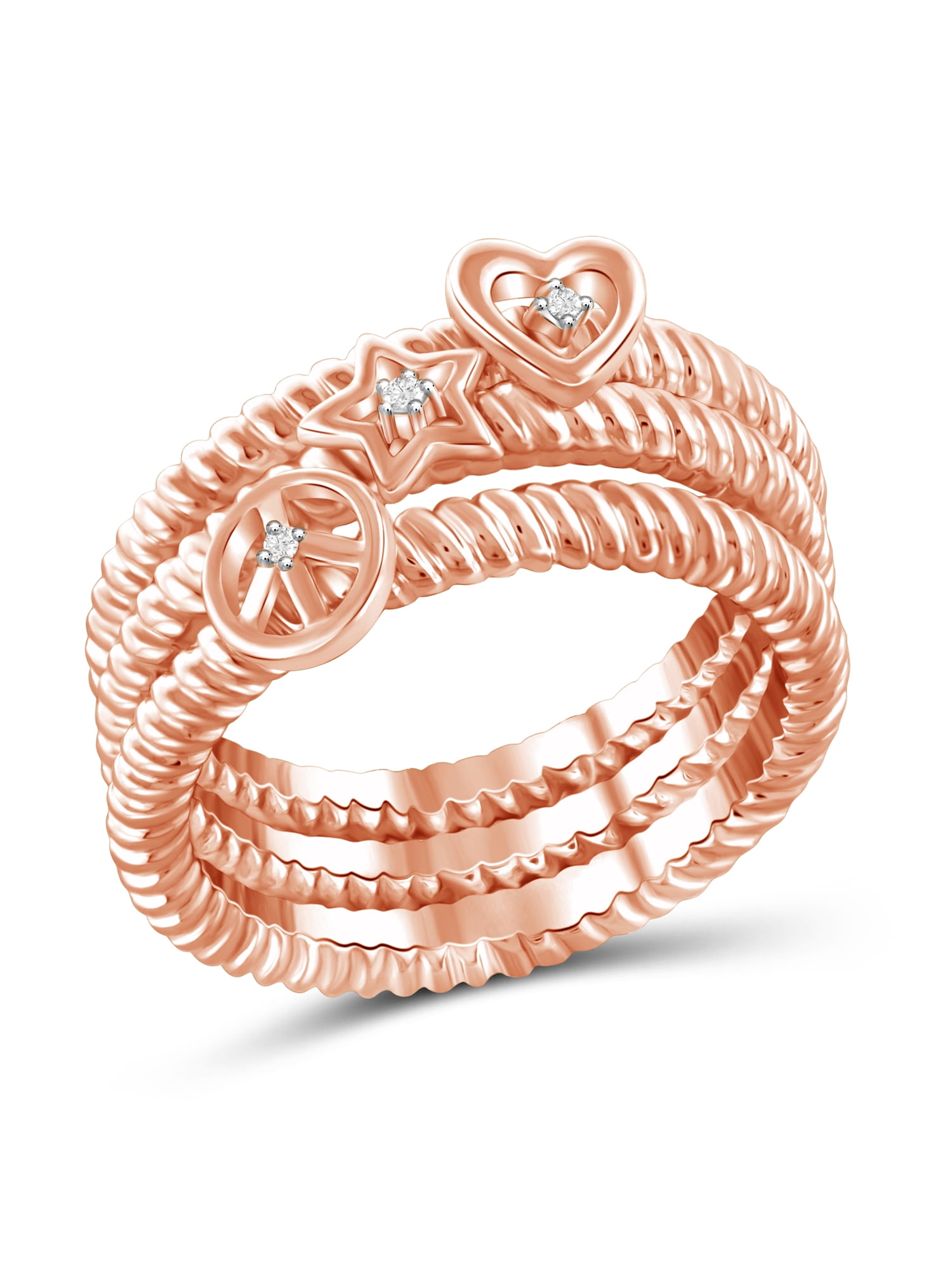 JewelersClub Stackable Diamond Rings for Women – Accent White Diamond Ring Jewelry– Rose Gold Over Silver Stackable Bands for Women –– Stackable Ring Set by JewelersClub