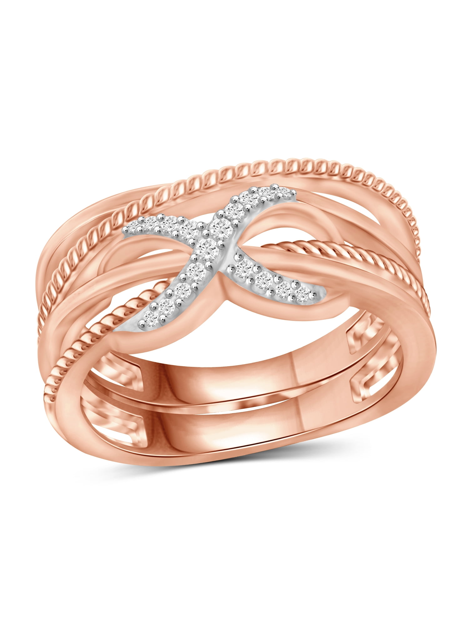 JewelersClub Stackable Diamond Rings for Women – Accent White Diamond Ring Jewelry– Rose Gold Over Silver Stackable Bands for Women –– Stackable Ring Set by JewelersClub