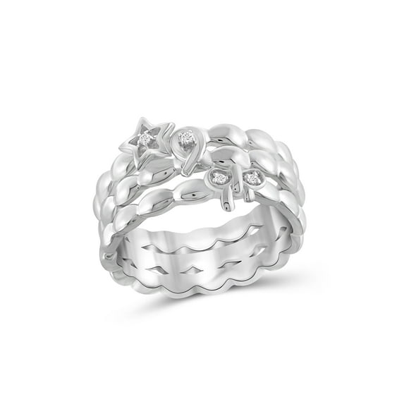 JewelersClub Stackable Diamond Rings for Women – Accent White Diamond Ring Jewelry– 0.925 Sterling Silver Stackable Bands for Women –– Stackable Ring Set by JewelersClub