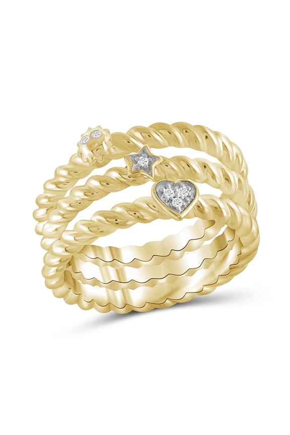 Stackable Diamond Rings for Women  Accent White Diamond Ring Jewelry 14K Gold Plated Silver Stackable Bands for Women  Stackable Ring Set by JewelersClub