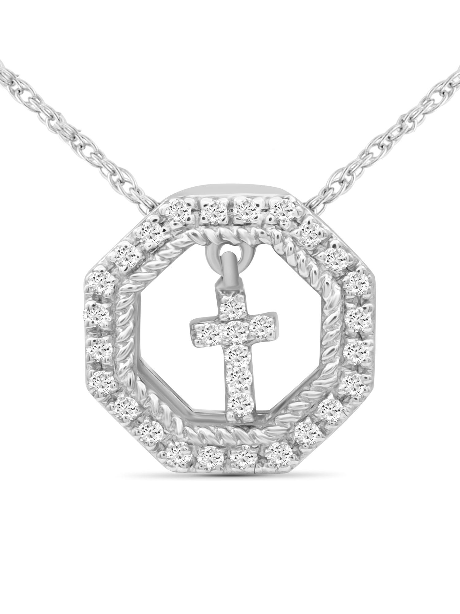 JewelersClub Sterling Silver 0.10 CTW Diamond Cross Pendant Necklace for Women White Diamonds + 18” Rope Chain Included JewelersClub Sterling Silver