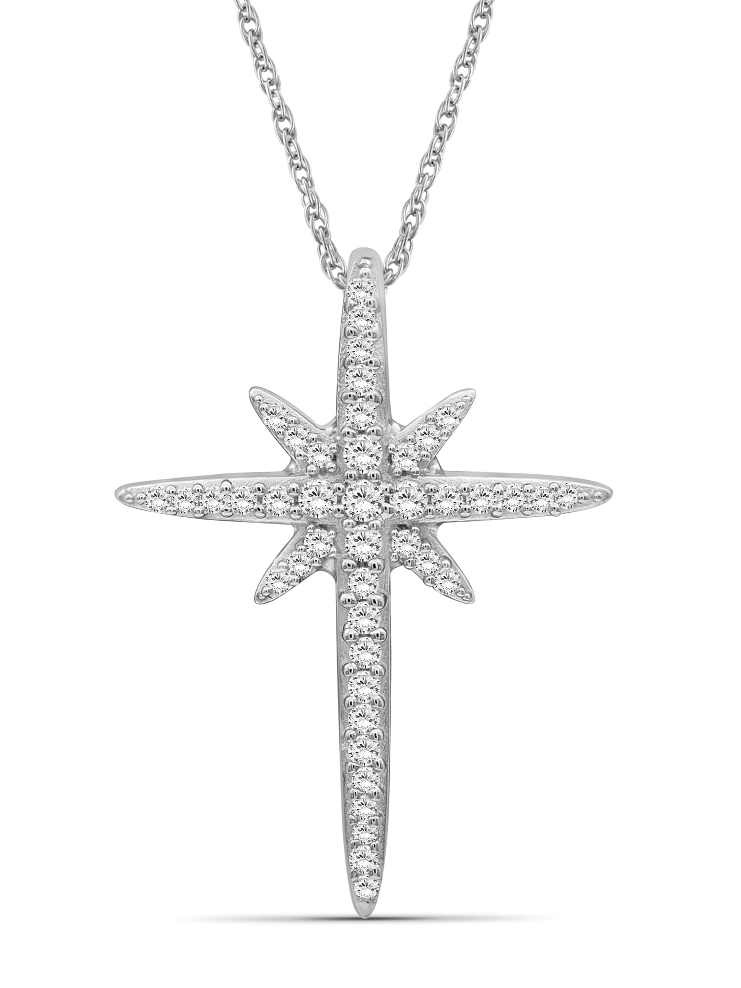 JewelersClub Sterling Silver 0.20 CTW Diamond Cross Pendant Necklace for Women White Diamonds + 18” Rope Chain Included JewelersClub Sterling Silver