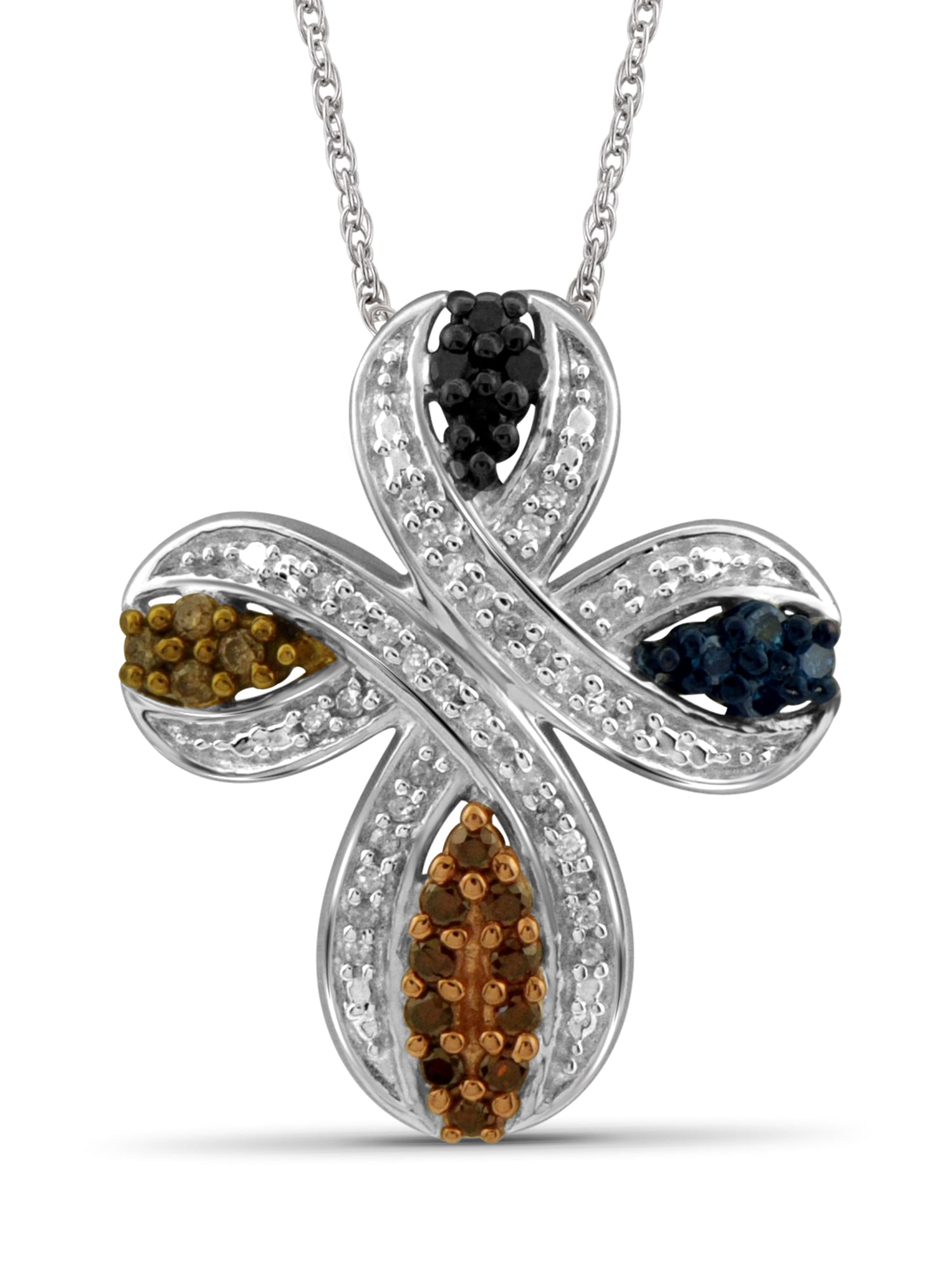 JewelersClub Sterling Silver 0.25 Carat Diamond Cross Pendant Necklace for Women Multi Color Diamonds + 18” Rope Chain Included JewelersClub Sterling Silver
