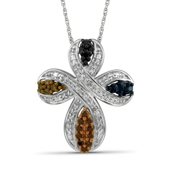 JewelersClub Sterling Silver 0.25 Carat Diamond Cross Pendant Necklace for Women Multi Color Diamonds + 18” Rope Chain Included JewelersClub Sterling Silver