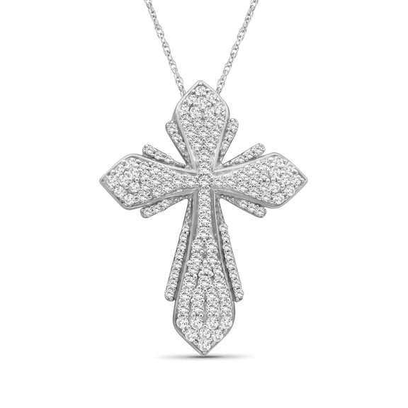 JewelersClub Sterling Silver 1.00 CTW Diamond Cross Pendant Necklace for Women White Diamonds + 18” Rope Chain Included JewelersClub Sterling Silver