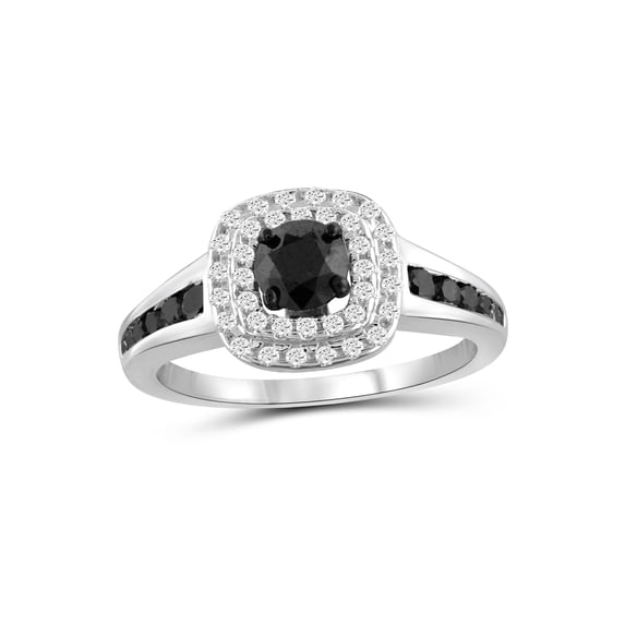 JewelersClub Sterling Silver 1.00 Carat Black & White diamond Halo Ring for Women | Diamonds for Everyday Womens Wear
