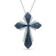 thumbnail image 1 of JewelersClub Sterling Silver 1.00 Carat Diamond Cross Pendant Necklace for Women Blue & White Diamonds + 18” Rope Chain Included JewelersClub Sterling Silver, 1 of 6