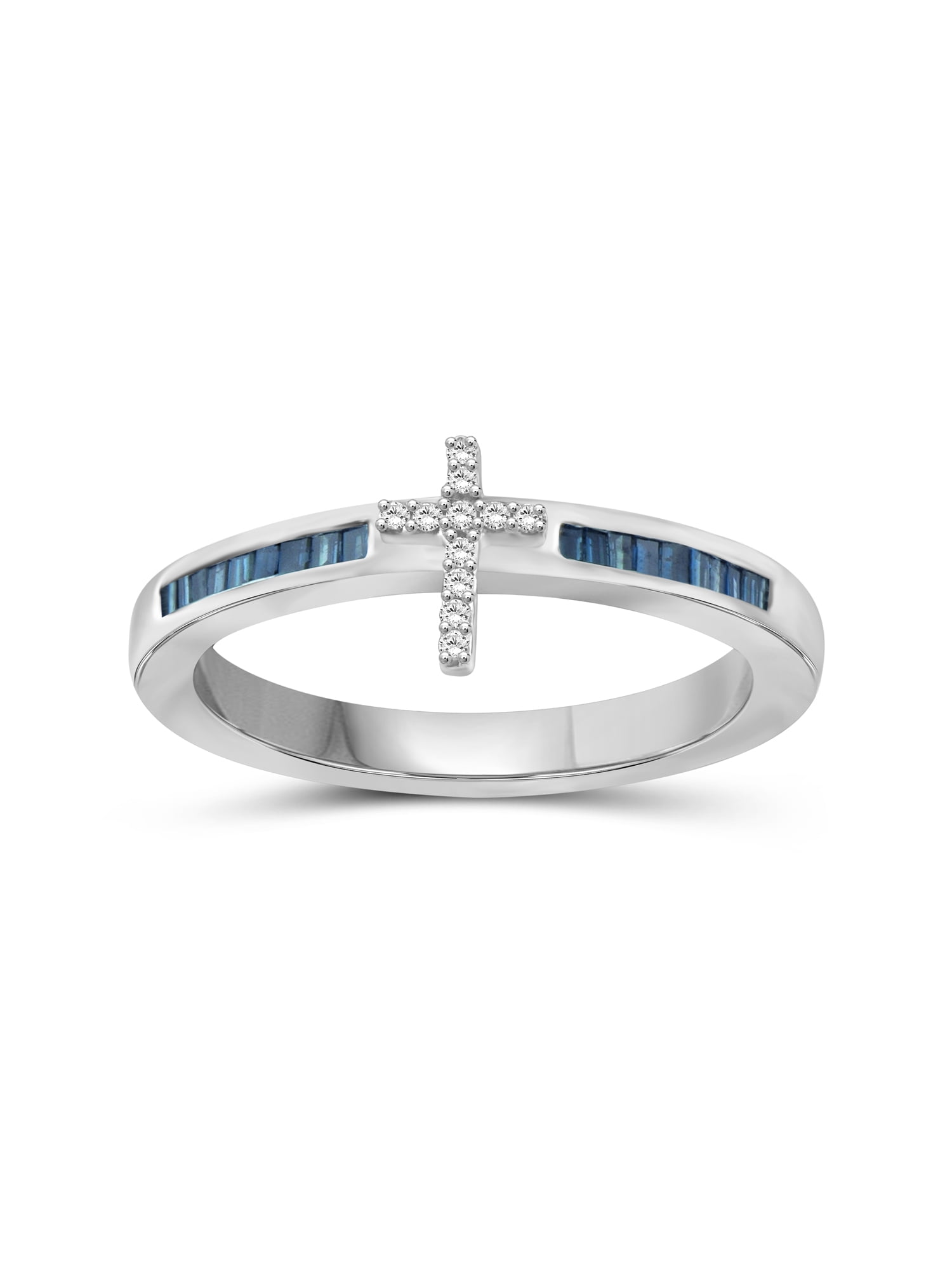 JewelersClub Sterling Silver 1/4 Carat Blue & White diamond Cross Ring for Women | Diamonds for Everyday Womens Wear