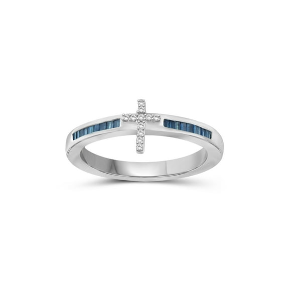 JewelersClub Sterling Silver 1/4 Carat Blue & White diamond Cross Ring for Women | Diamonds for Everyday Womens Wear