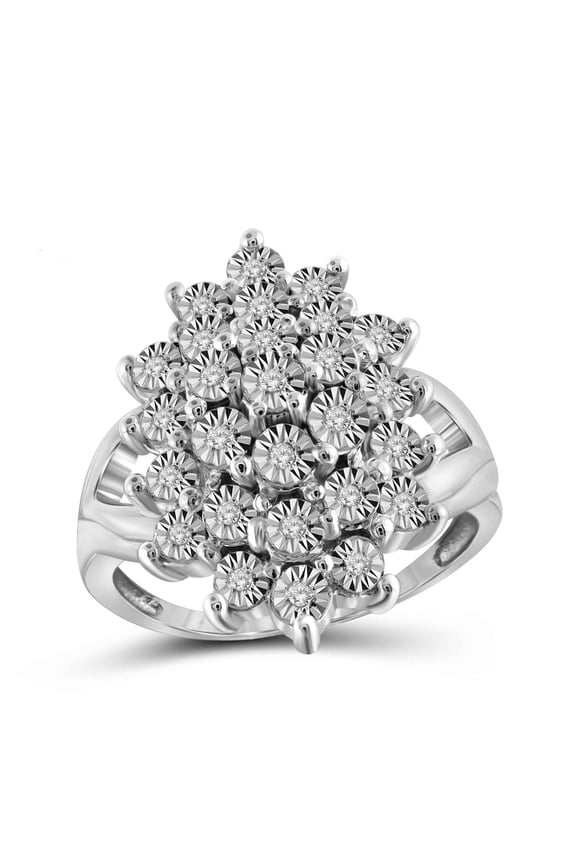 Sterling Silver 1/7 Carat White diamond Cluster Ring for Women | Diamonds for Everyday Womens Wear