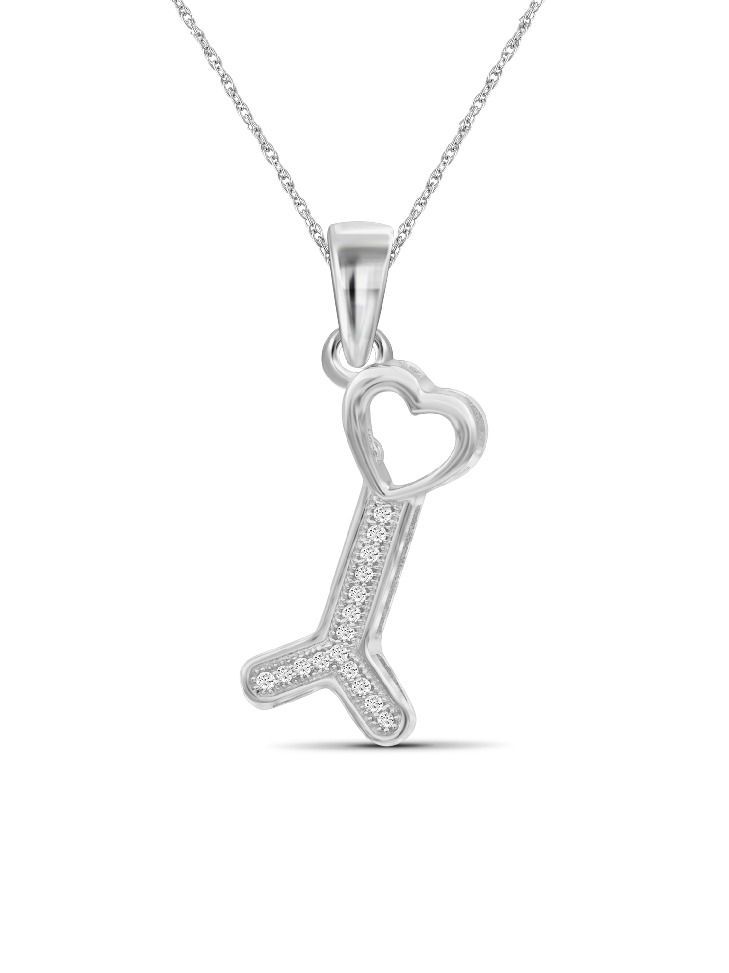 JewelersClub Sterling Silver (.925) Heart Necklace with 0.05 Carat White Diamonds | Jewelry Pendant Necklaces for Women White Diamonds & 18 inch Rope Chain with Spring Clasp