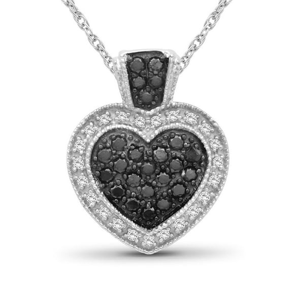 JewelersClub Sterling Silver (.925) Heart Necklace with 0.50 Carat Black & White Diamonds | Jewelry Pendant Necklaces for Women Black & White Diamonds & 18 inch Rope Chain with Spring Clasp
