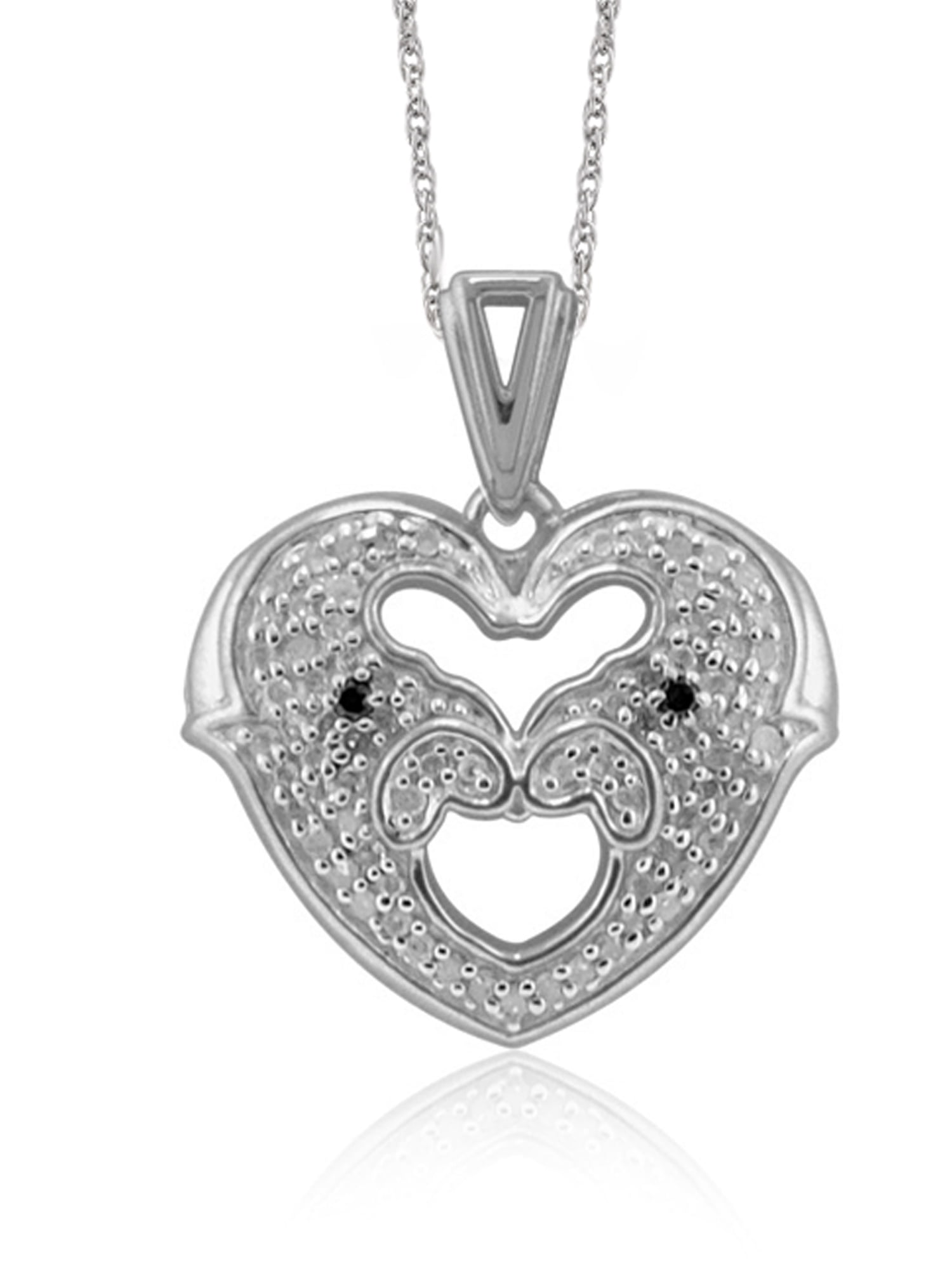 JewelersClub Sterling Silver (.925) Heart Necklace with White Diamond 1/4 Carat | Jewelry Pendant Necklaces for Women with Round White Diamonds & 18 inch Rope Chain with Spring Clasp