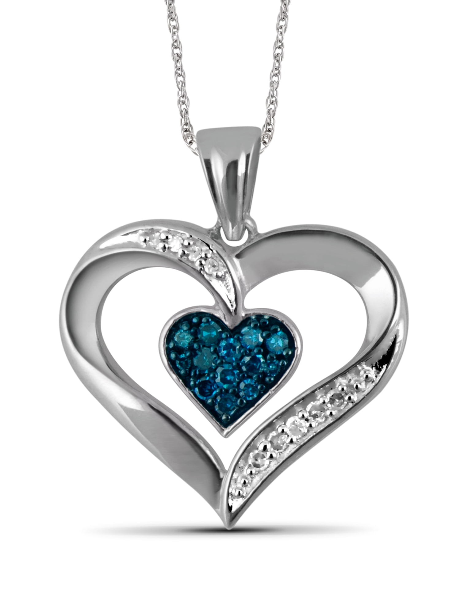 JewelersClub Sterling Silver (.925) Heart Necklace with White Diamond 1/5 Carat | Jewelry Pendant Necklaces for Women with Round White Diamonds & 18 inch Rope Chain with Spring Clasp