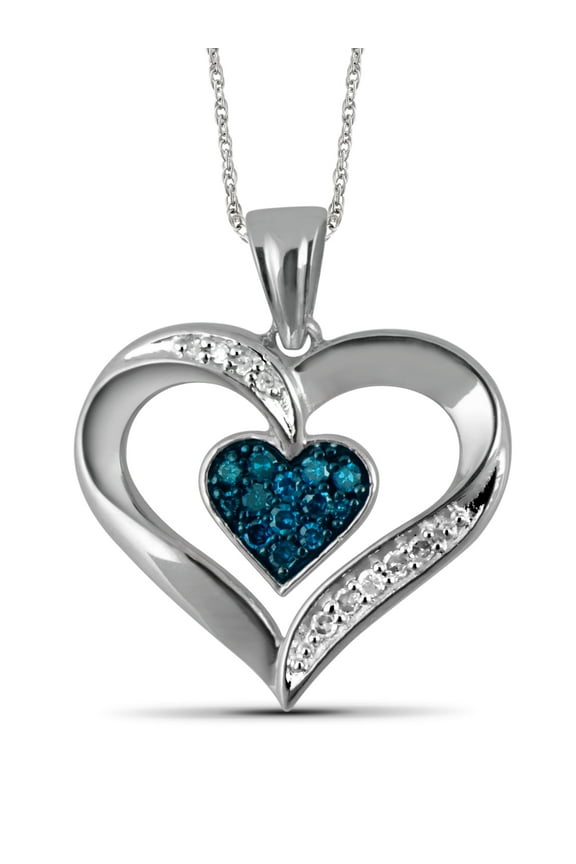 Sterling Silver (.925) Heart Necklace with White Diamond 1/5 Carat | Jewelry Pendant Necklaces for Women with Round White Diamonds & 18 inch Rope Chain with Spring Clasp