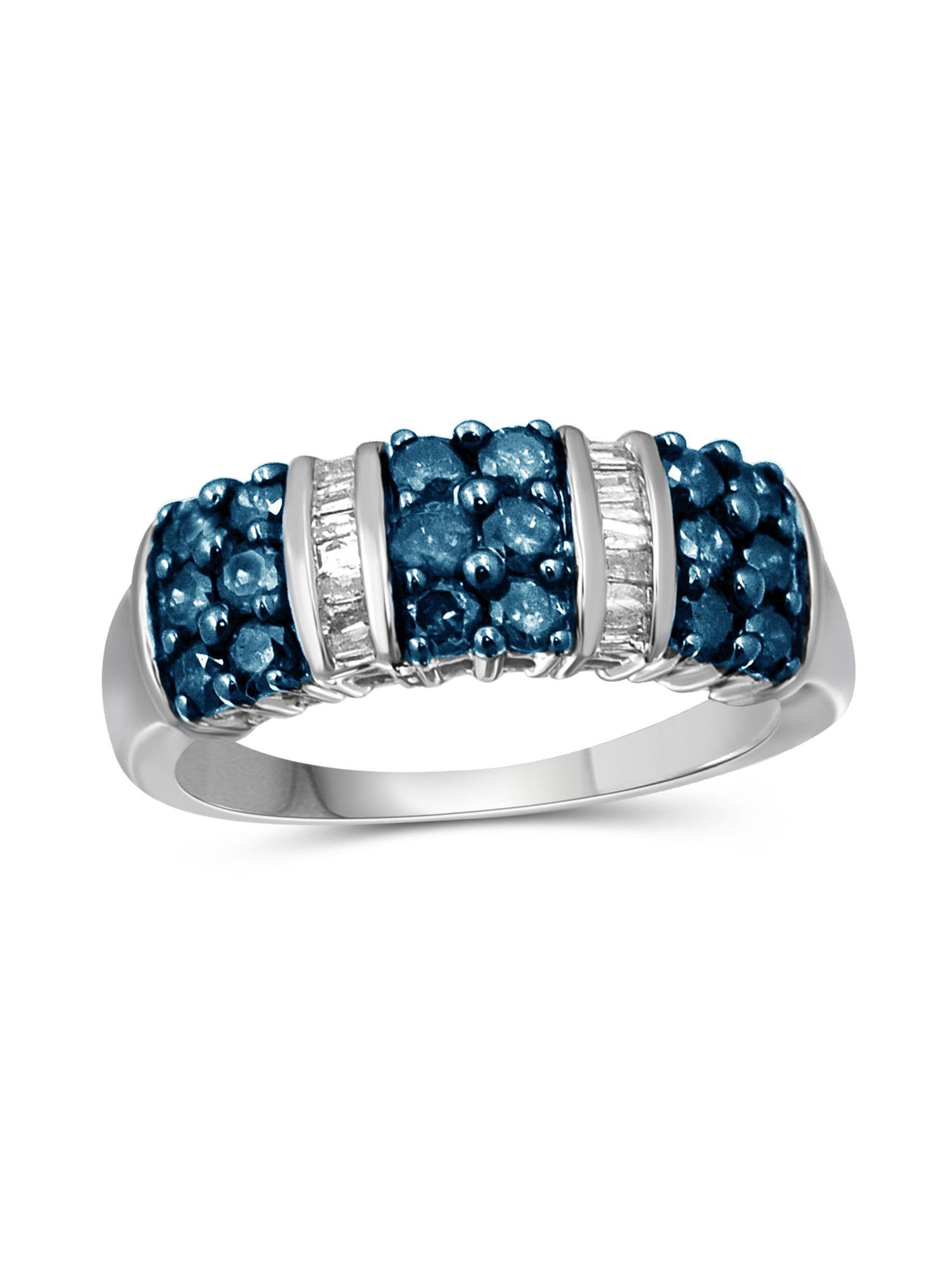 JewelersClub Sterling Silver Blue & White 1 Carat Diamond Ring for Women| Dual-Colored Ring Band with Round Diamonds