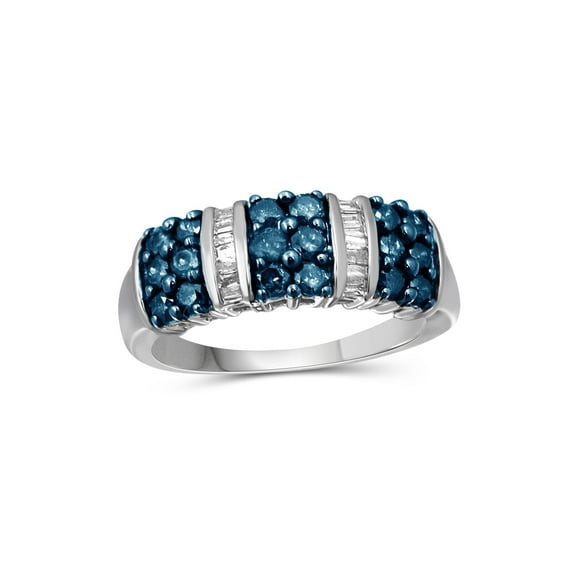 JewelersClub Sterling Silver Blue & White 1 Carat Diamond Ring for Women| Dual-Colored Ring Band with Round Diamonds