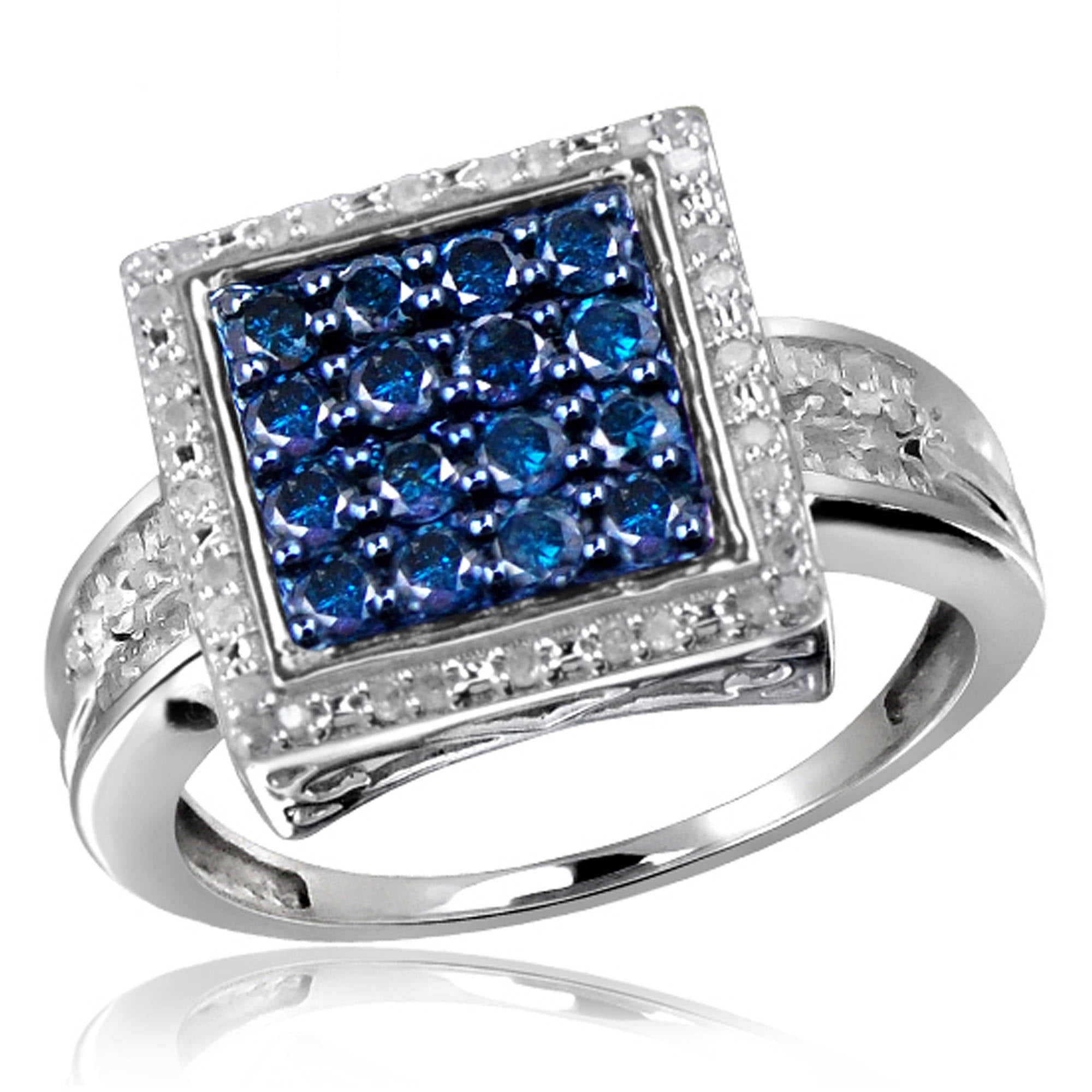JewelersClub Sterling Silver Blue & White 1 Carat Diamond Ring for Women