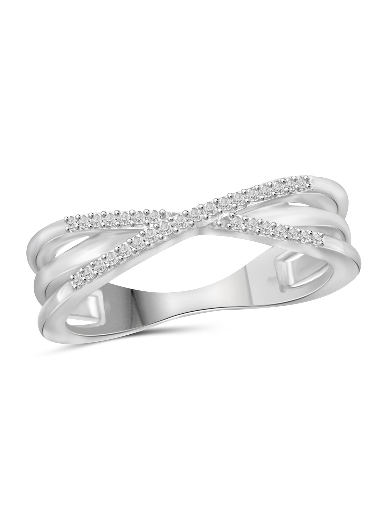 JewelersClub Sterling Silver Criss Cross Ring – 0.10 Carat White Diamond Ring with .925 Sterling Silver X Ring – Real Diamond Criscross Ring with Hypoallergenic Sterling Silver Ring Band