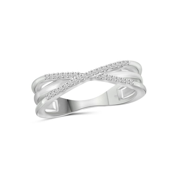 JewelersClub Sterling Silver Criss Cross Ring – 0.10 Carat White Diamond Ring with .925 Sterling Silver X Ring – Real Diamond Criscross Ring with Hypoallergenic Sterling Silver Ring Band