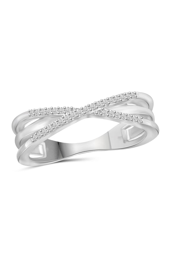 Sterling Silver Criss Cross Ring – 0.10 Carat White Diamond Ring with .925 Sterling Silver X Ring – Real Diamond Criscross Ring with Hypoallergenic Sterling Silver Ring Band