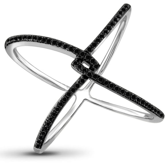 JewelersClub Sterling Silver Criss Cross Ring – 0.15 Carat Black Diamond Ring with .925 Sterling Silver X Ring – Real Diamond Criscross Ring with Hypoallergenic Sterling Silver Ring Band