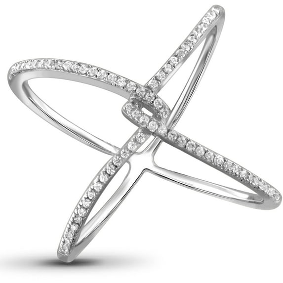 JewelersClub Sterling Silver Criss Cross Ring – 0.15 Carat White Diamond Ring with .925 Sterling Silver X Ring – Real Diamond Criscross Ring with Hypoallergenic Sterling Silver Ring Band