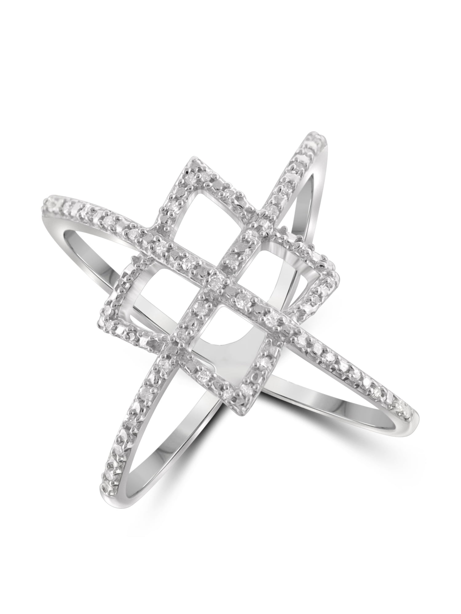 JewelersClub Sterling Silver Criss Cross Ring – 0.15 Carat White Diamond Ring with .925 Sterling Silver X Ring – Real Diamond Criscross Ring with Hypoallergenic Sterling Silver Ring Band