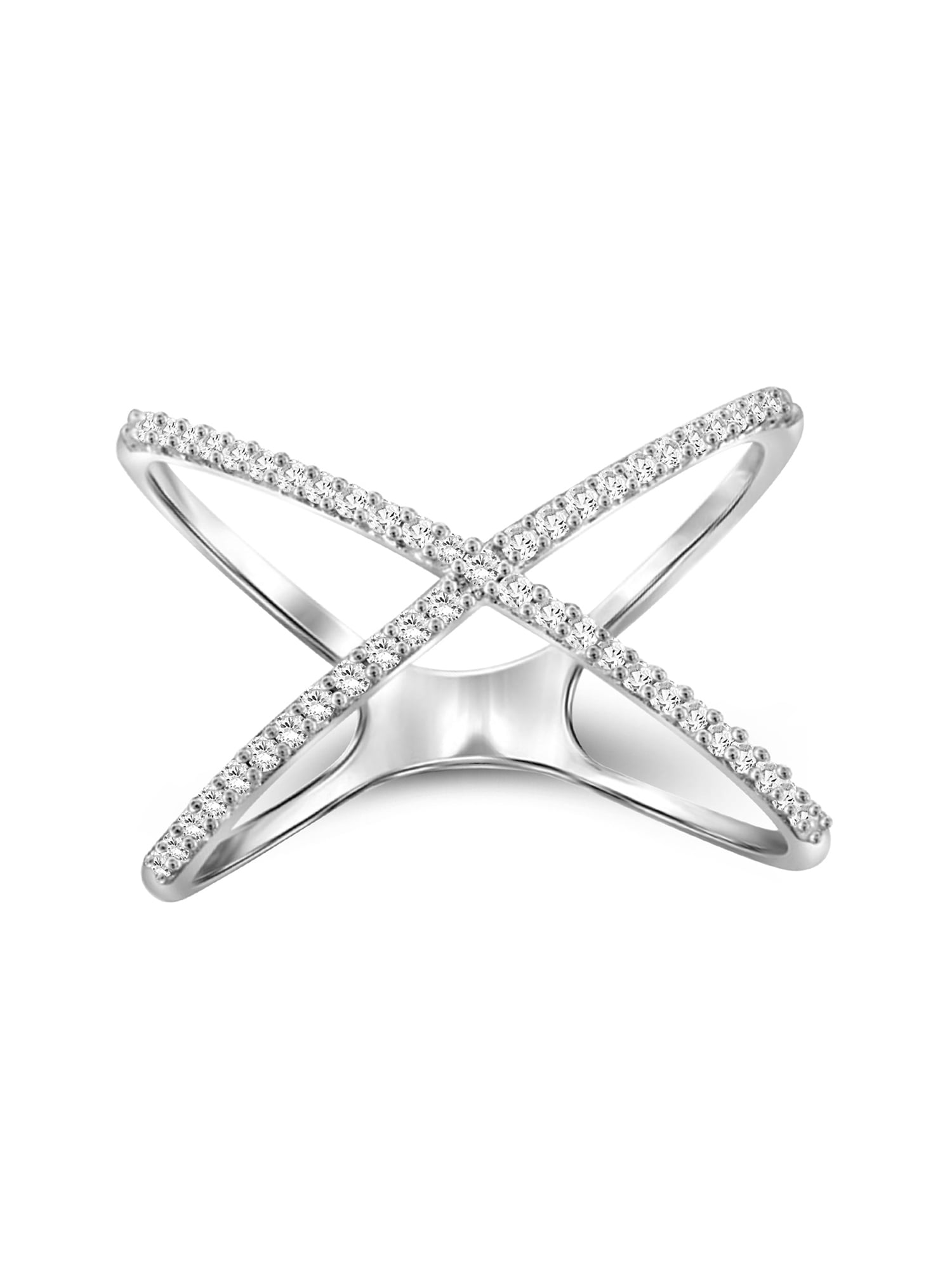 JewelersClub Sterling Silver Criss Cross Ring – 1/7 Carat White