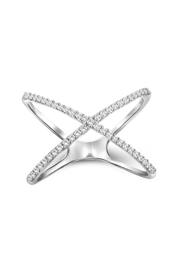 Sterling Silver Criss Cross Ring – 1/7 Carat White Diamond Ring with .925 Sterling Silver X Ring – Real Diamond Criscross Ring with Hypoallergenic Sterling Silver Ring Band
