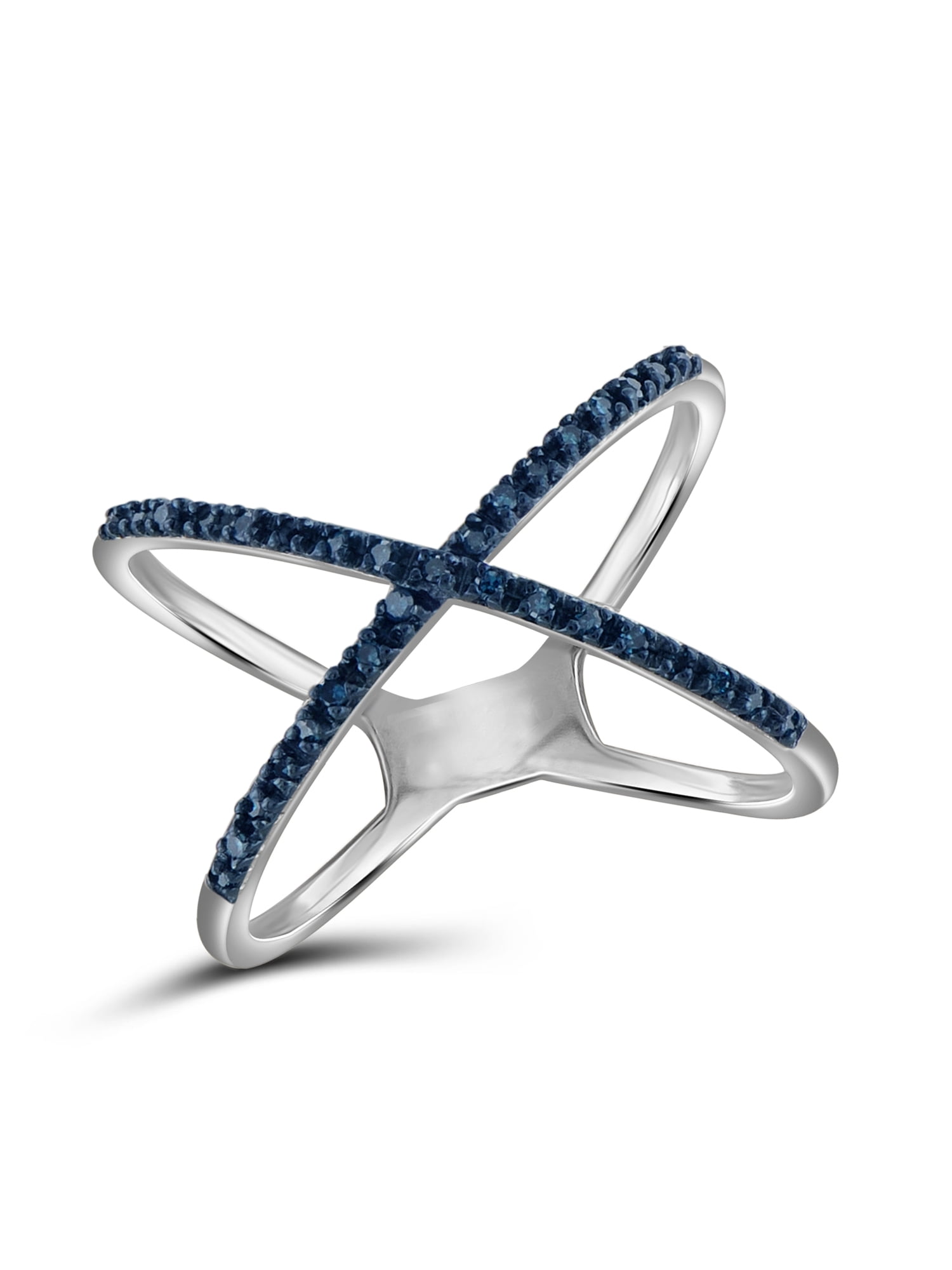 JewelersClub Sterling Silver Criss Cross Ring – Accent Blue Diamond Ring with .925 Sterling Silver X Ring – Real Diamond Criscross Ring with Hypoallergenic Sterling Silver Ring Band