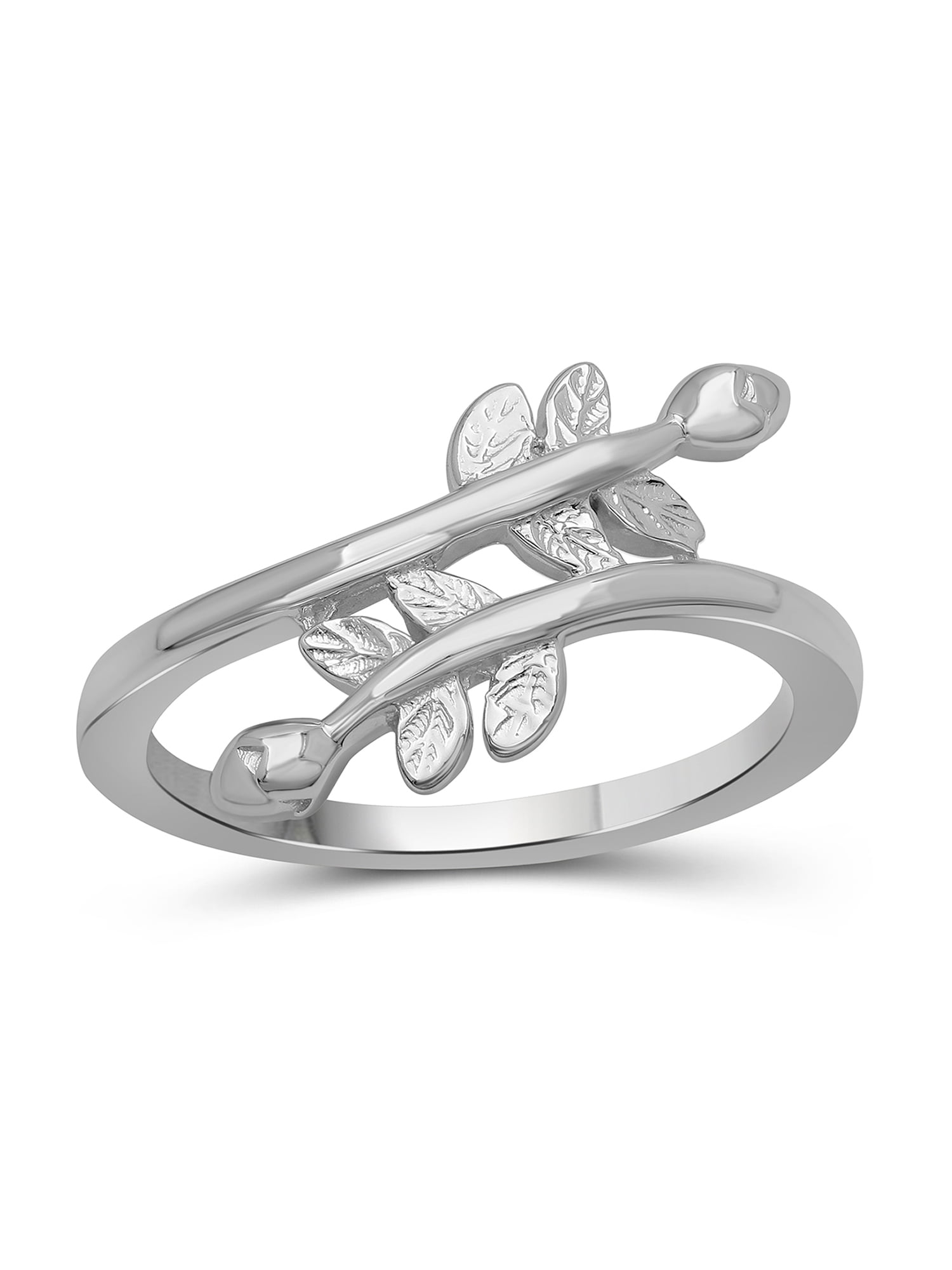 JewelersClub Sterling Silver Leaf Friendship Ring for Women | Dainty Sterling Silver Promise Ring For Women | Stackable Silver Open Band Olive Branch Ring For Women