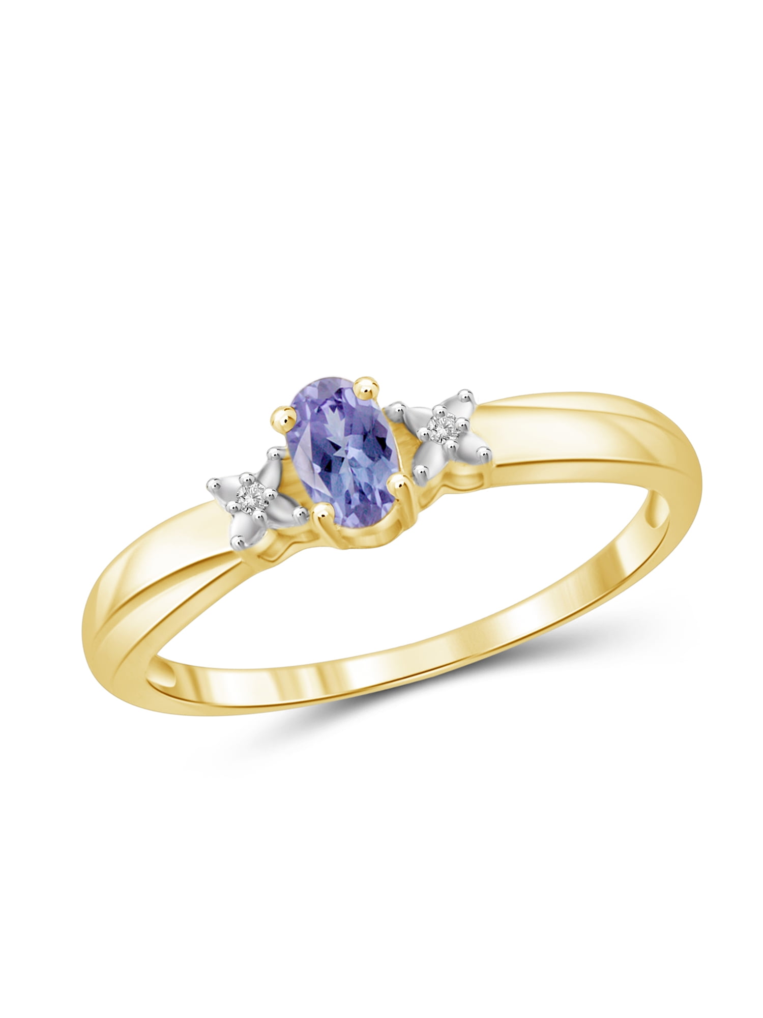 JewelersClub Tanzanite Ring Birthstone Jewelry – 0.25 Carat Tanzanite 14K Gold Plated Silver Ring Jewelry with White Diamond Accent – Gemstone Rings with Hypoallergenic 14K Gold Plated Silver Band