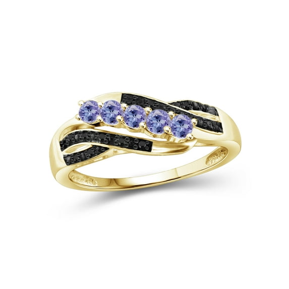 JewelersClub Tanzanite Ring Birthstone Jewelry – 0.35 Carat Tanzanite 0.925 Sterling Silver Ring Jewelry with Black Diamond Accent– Gemstone Rings with Hypoallergenic 0.925 Sterling Silver