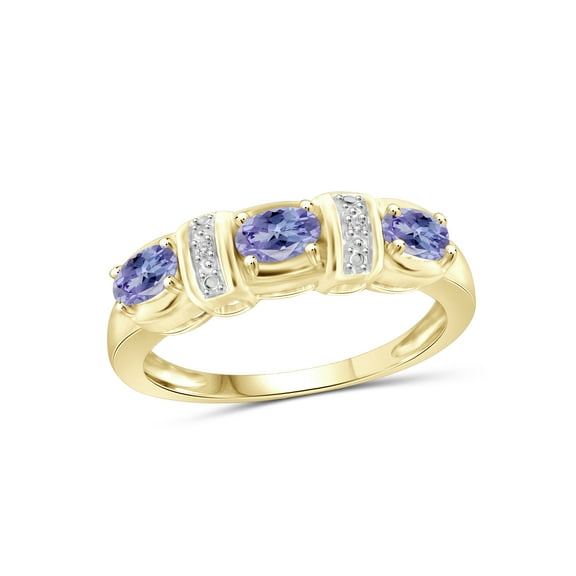 JewelersClub Tanzanite Ring Birthstone Jewelry – 0.70 Carat Tanzanite 14K Gold Plated Silver Ring Jewelry with White Diamond Accent – Gemstone Rings with Hypoallergenic 14K Gold Plated Silver Band