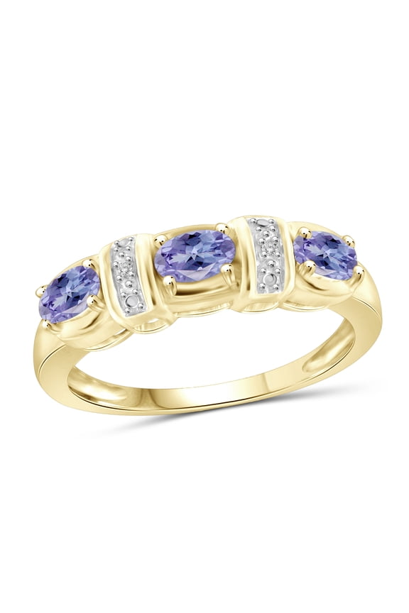 Tanzanite Ring Birthstone Jewelry – 0.70 Carat Tanzanite 14K Gold Plated Silver Ring Jewelry with White Diamond Accent – Gemstone Rings with Hypoallergenic 14K Gold Plated Silver Band