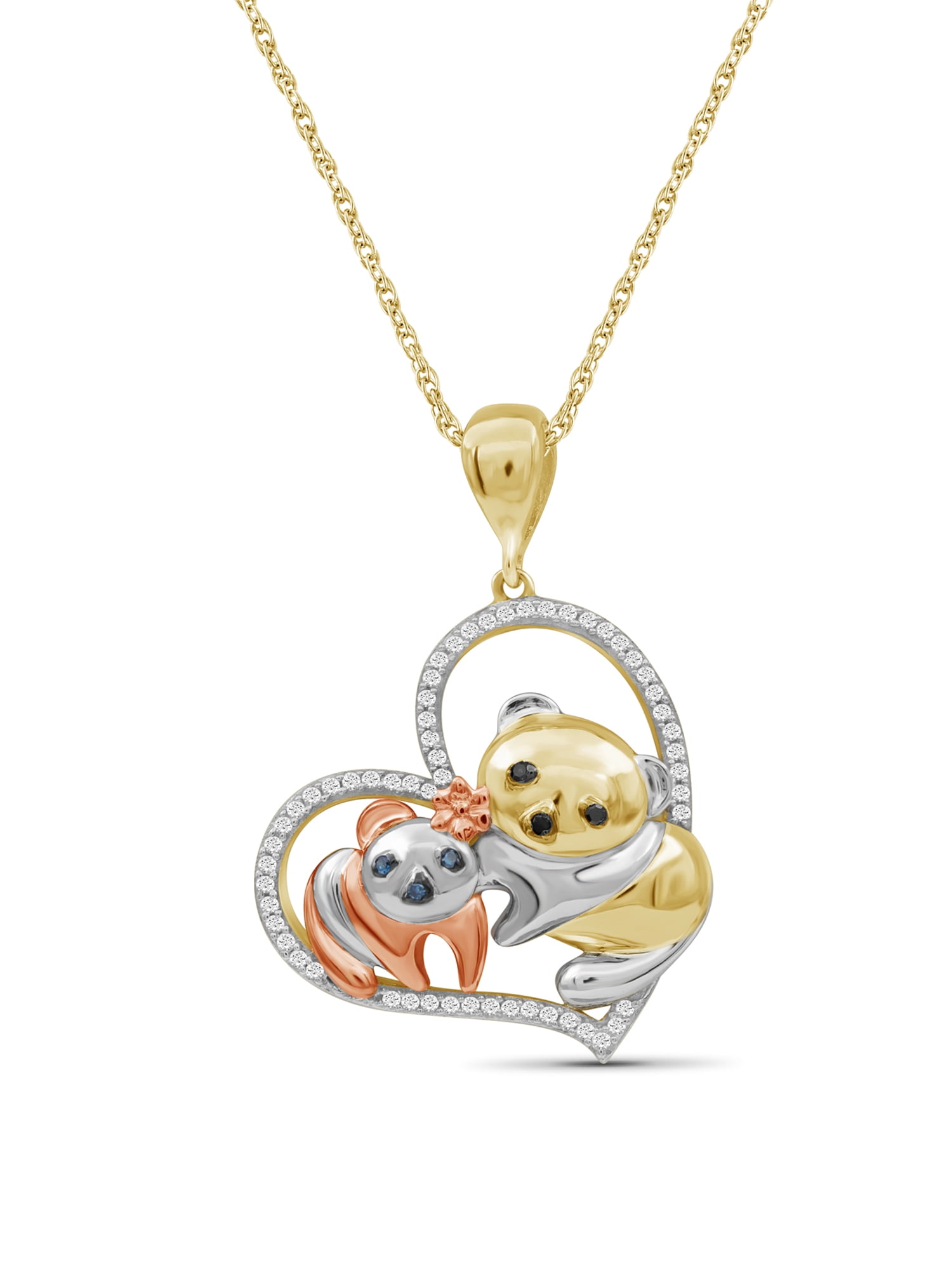 JewelersClub Three Tone Sterling Silver (.925) Heart Necklace with 0.15 Carat Multi Color Diamonds | Jewelry Pendant Necklaces for Women Multi Color Diamonds & 18 inch Rope Chain with Spring Clasp