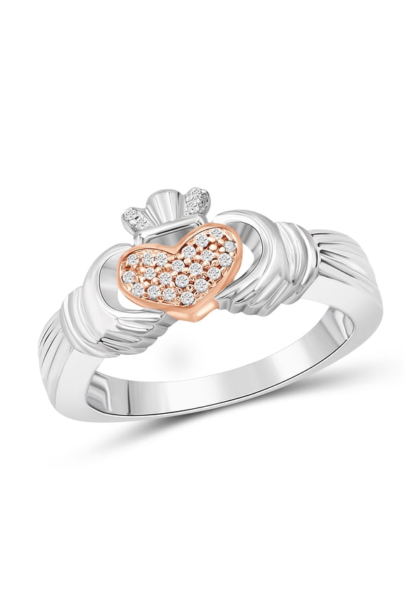 Two Tone Sterling Silver 1/10 Carat White diamond Claddagh Ring for Women | Diamonds for Everyday Womens Wear