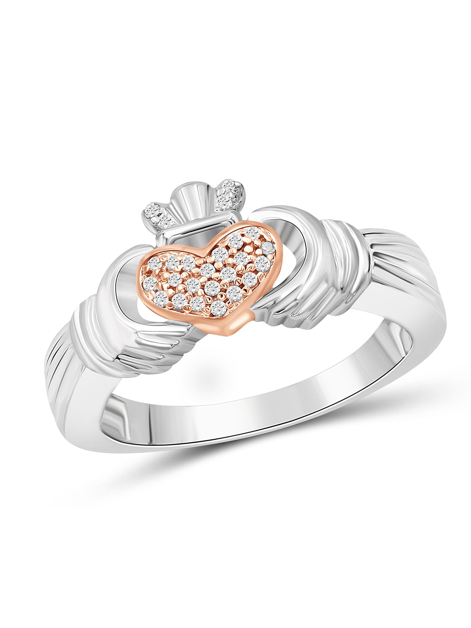 JewelersClub Two Tone Sterling Silver 1/10 Carat White diamond Claddagh Ring for Women | Diamonds for Everyday Womens Wear