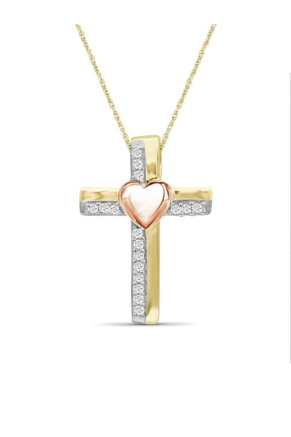 Two Tone Sterling Silver (.925) Heart Necklace with Accent White Diamonds | Jewelry Pendant Necklaces for Women White Diamonds & 18 inch Rope Chain with Spring Clasp