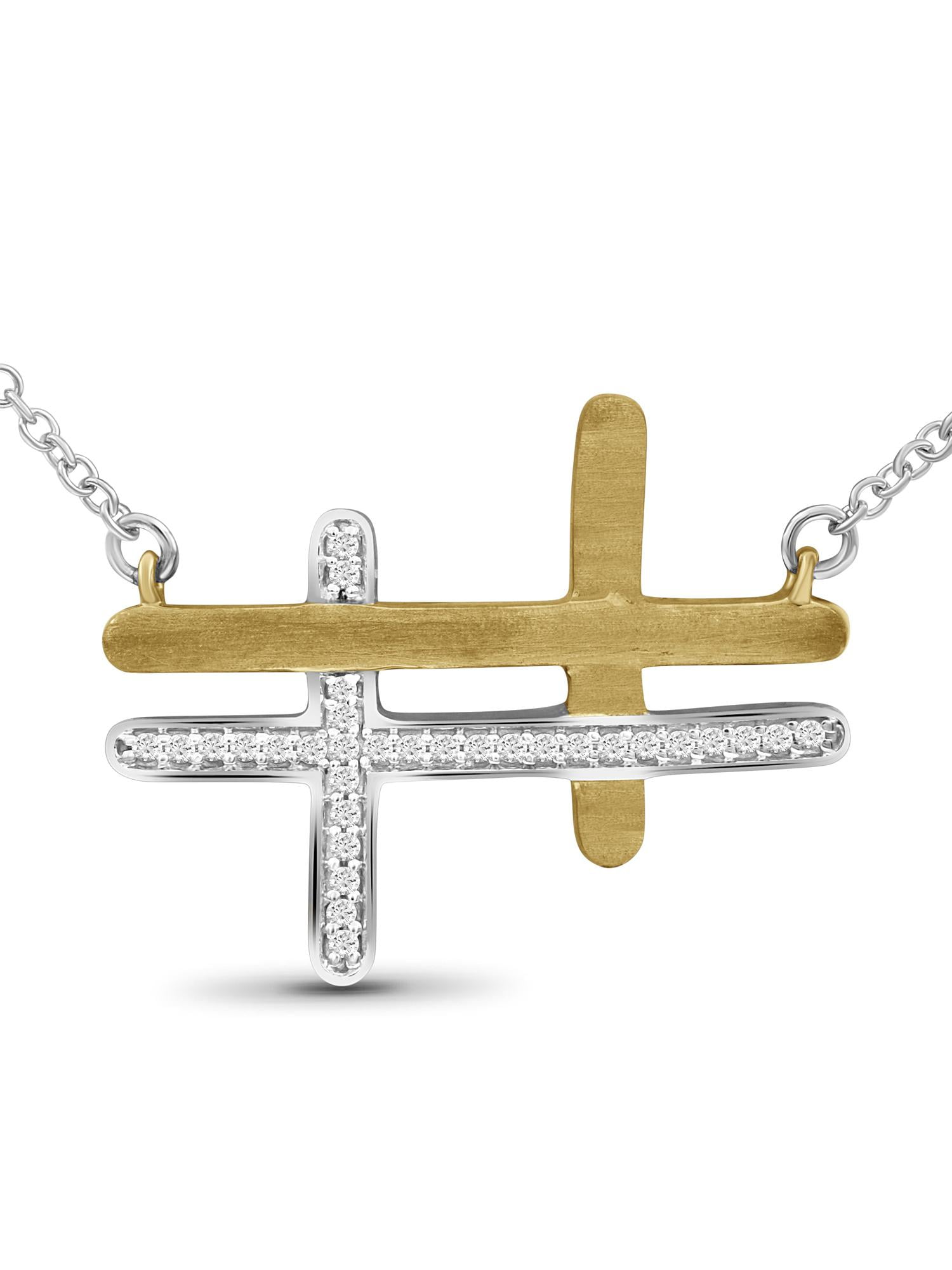 JewelersClub Two Tone Sterling Silver Accent Diamond Cross Pendant Necklace for Women White Diamonds + 18” Rope Chain Included JewelersClub Two Tone Sterling Silver