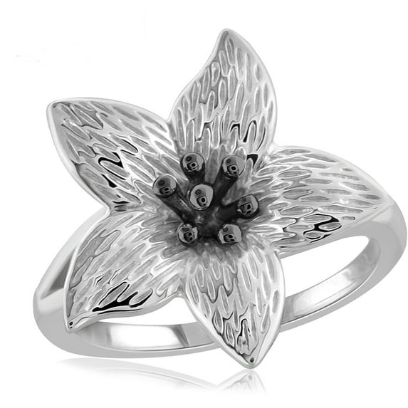 JewelersClub Two Tone Sterling Silver Flower Ring for Women | Dainty Two Tone Sterling Silver Promise Ring For Women | Silver Flower Ring For Women