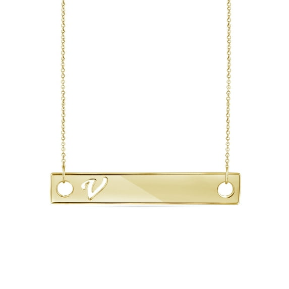 JewelersClub V Initial 14K Gold Over Silver Bar Necklace