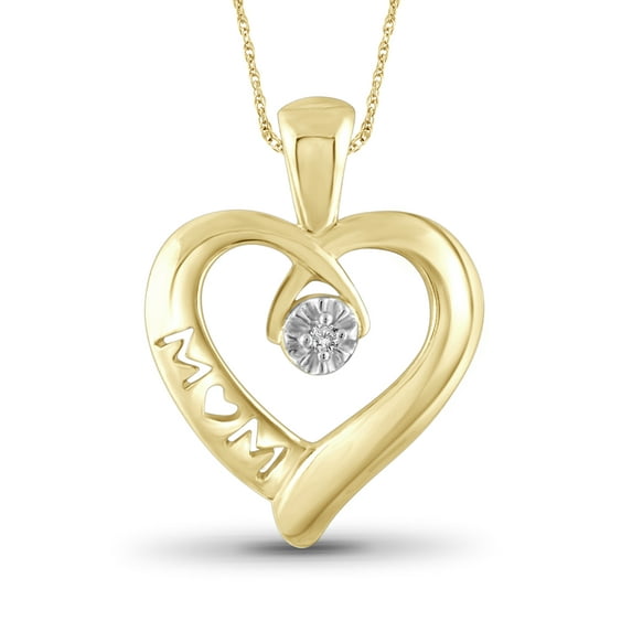JewelersClub White Diamond Accent 14K Gold Over Silver Mother Heart Pendant, 18"