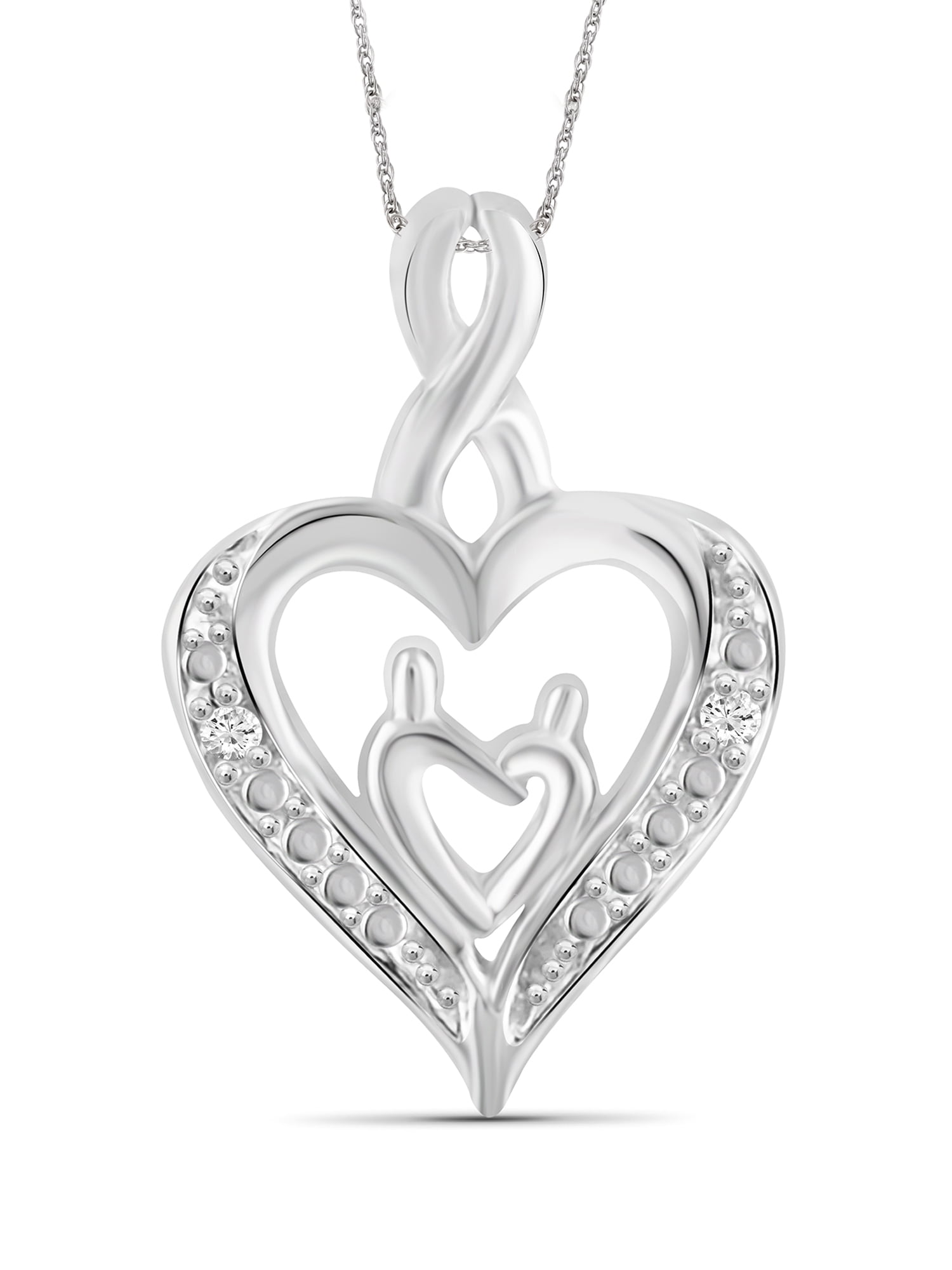 JewelersClub White Diamond Accent Sterling Silver Mother and Child Heart Pendant