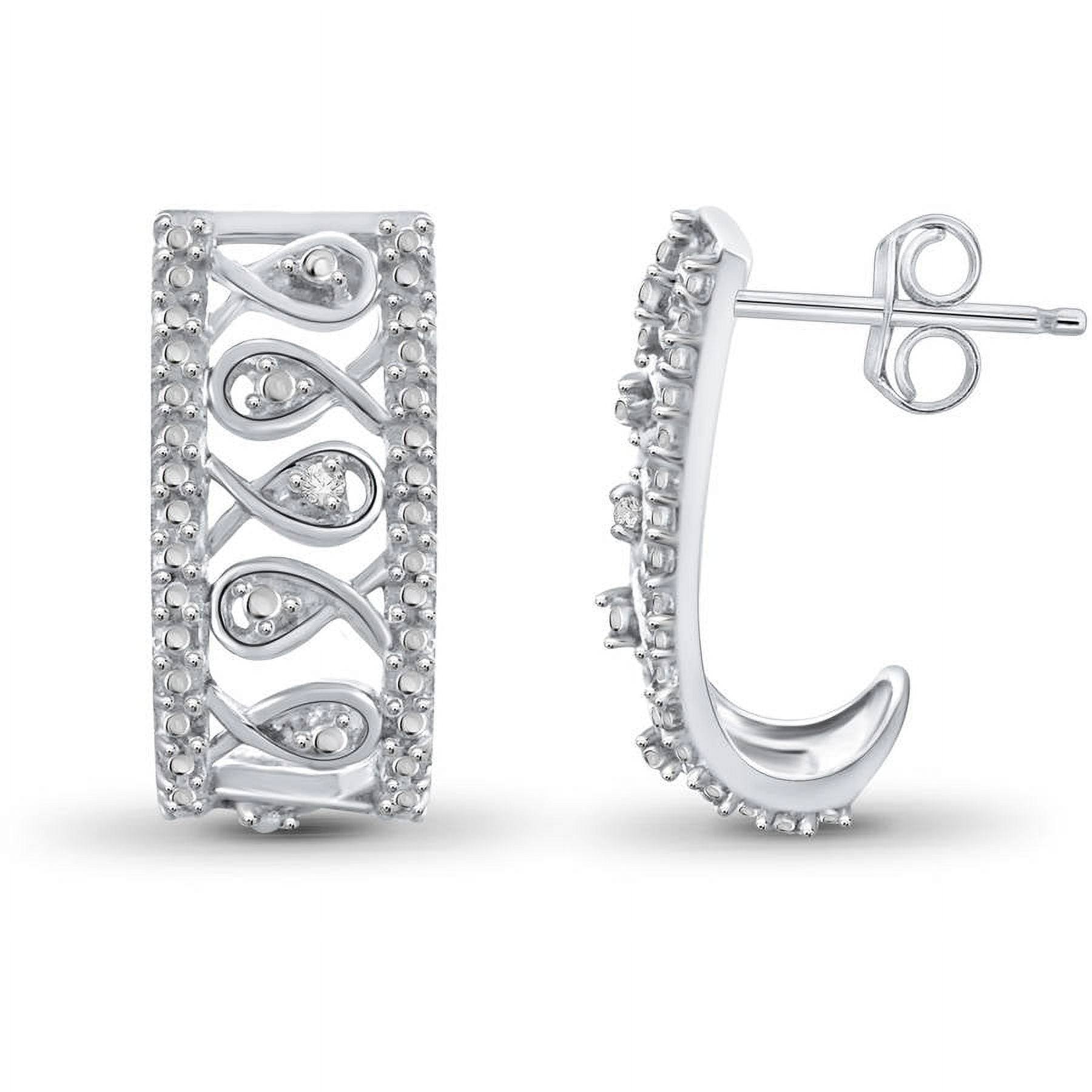 JewelersClub White Diamond Earrings Women – Accent White Diamonds Sterling Silver Hoop Earrings Small – Hypoallergenic Hoop Earrings – Small Hoop Earrings Diamond – White Hoop Earrings for Women