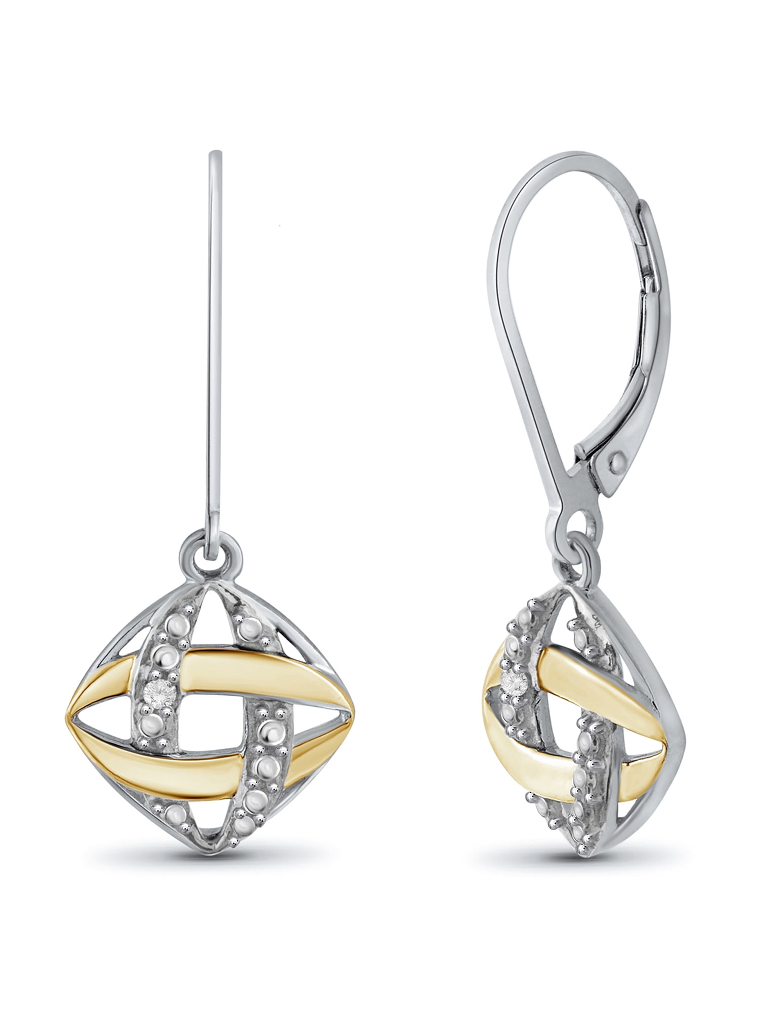 JewelersClub White Diamond Earrings for Women Two Tone Sterling Silver – White Diamond Drops – Hypoallergenic Two Tone Sterling Silver Drop Earrings for Women with Secure Lever-Back Closure