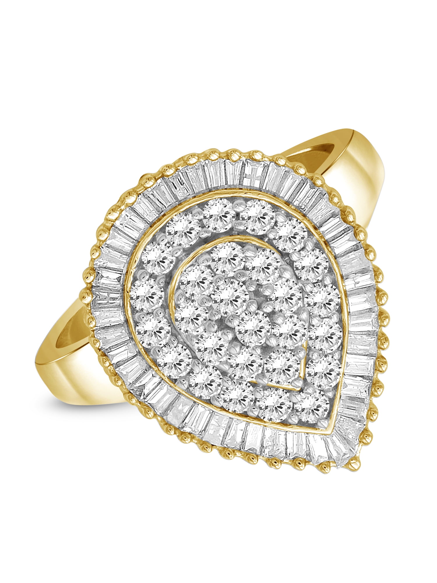 JewelersClub White Diamond Ring with 14K Gold Plating for Women & Girls | Teardrop Halo Promise Ringwith Round & Baguette Cut Diamonds