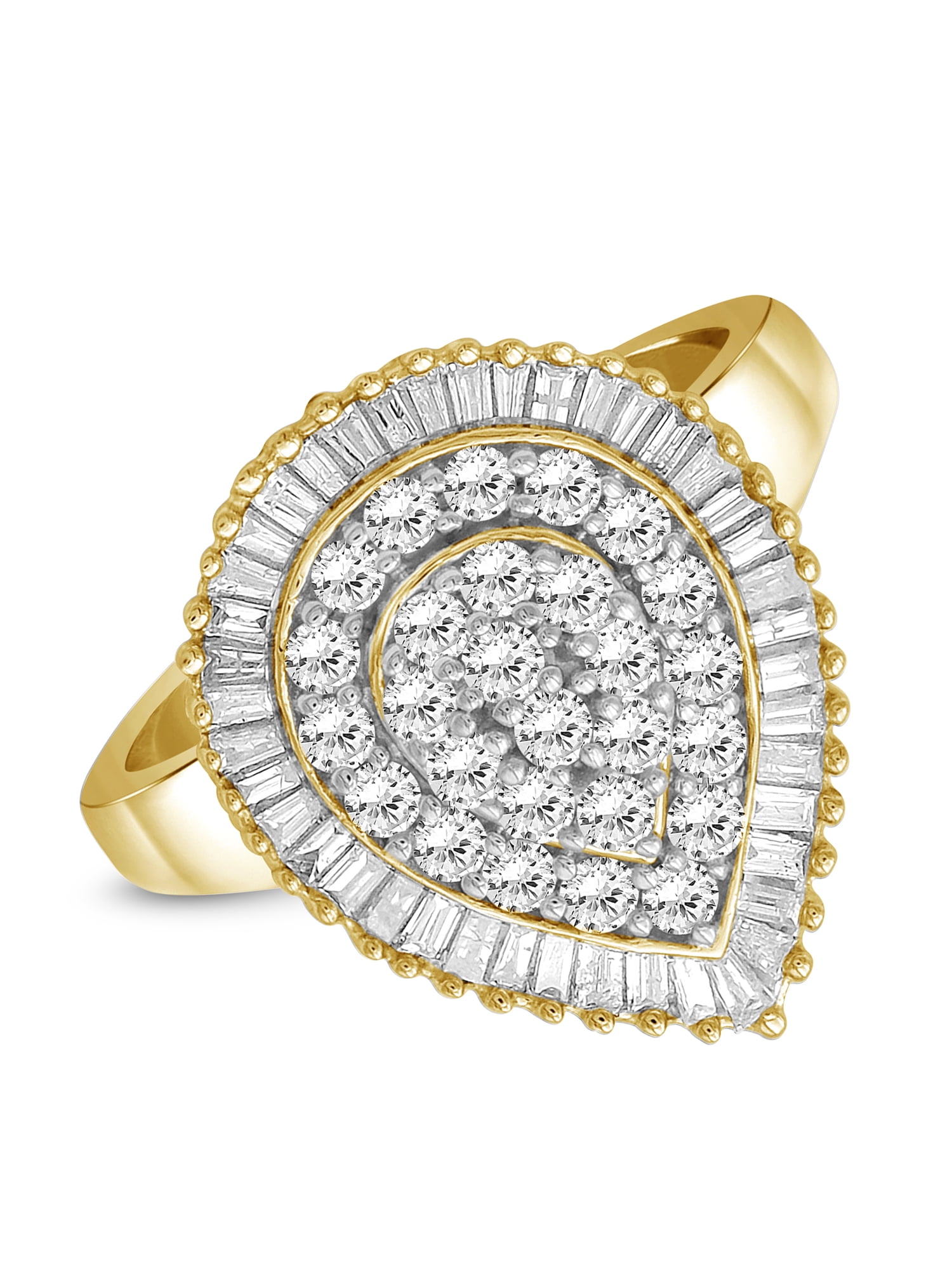 JewelersClub White Diamond Ring with 14K Gold Plating for Women & Girls | Teardrop Halo Promise Ringwith Round & Baguette Cut Diamonds